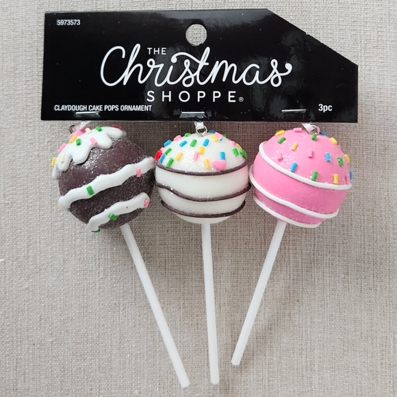 Holiday Cake Pop Ornaments Set Of 3 Faux Fake Food Clay Dessert